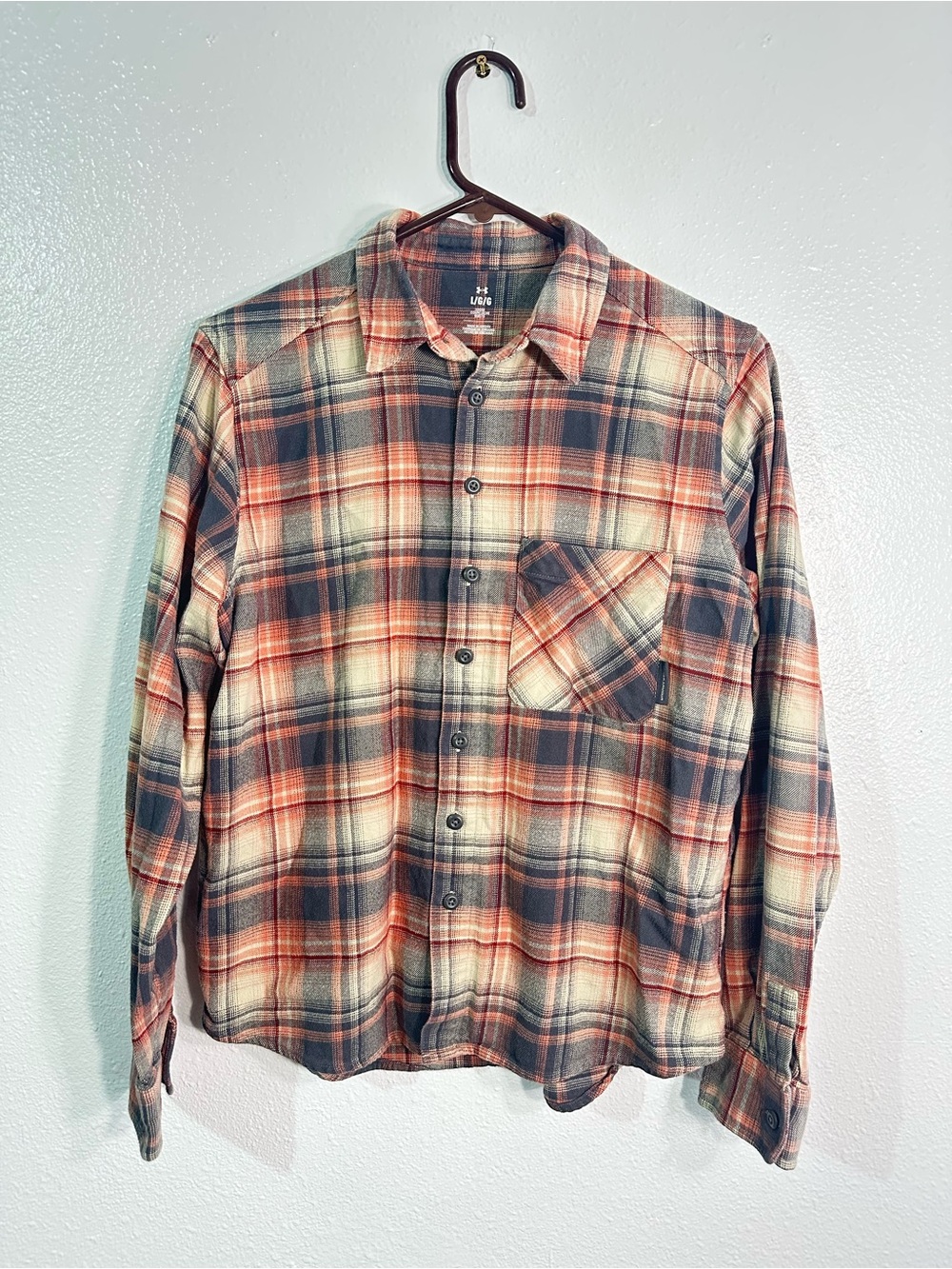 Under Armour Men's Plaid Button-Down Shirt in Rust, Cream & Charcoal